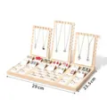 Wooden jewelry display stand set, countertop necklace, earring and ring organizer. - White Leather Display Set