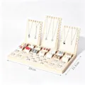 Wooden jewelry display stand set showcase for retail store photography props and decor. - Beige Velvet Display Set