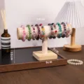 Bamboo single-layer bracelet display stand T-bar jewelry holder with colorful beaded bracelets - Bamboo Cylinder Single Tier / Beige