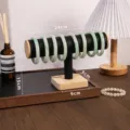Soporte de exhibición de joyería de madera barra en T pulsera reloj escaparate tienda - Cilindro de Bambú Una Sola Capa / Negro