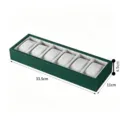 Green 6 slot watch storage tray display box with soft velvet pillows for retail showcase use. - 6 Grids / 33.5x11x4.5cm / Green