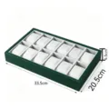 12-Grid Watch Display Tray PU Leather Watch Storage Box Organizer with Velvet Pillows - 12 Grids / 33.5x20.5x4.5cm / Green