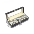 6 uhrenbox schwarz pu leder uhrenetui mit sichtfenster und metallverschluss aufbewahrung. - Schwarzes Leder 6 Fächer Lang