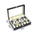 Schwarze Uhrenbox aus PU-Leder mit 12 Fächern, Glasdeckel und Metallschloss Uhrenkoffer - Schwarzes Leder 12 Fächer