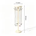 Solid wood necklace display stand jewelry organizer rack with hooks for bracelets chains. - Natural Wood High 12-Hook