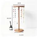 Wooden necklace display stand detail showing dimensions, hooks and hanging clover motif chains. - Walnut Tall 18 Hooks