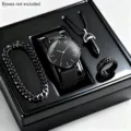 Herren schwarzes Quarzuhren-Set mit Mesh-Armband, Kettenarmband, Halskette und Ring Schmuck. - Uhren-Schmuck-Set (Schwarz Gold)