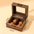 Retro wood grain walnut storage box with glass lid and lock, perfect collectible display case. - Wood Grain Leatherette 2 Slots Box