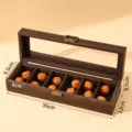 Vintage wooden walnut storage box with multi-compartments and clear lid for collectibles. - Wood Grain Leatherette 6 Slots Box