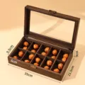 Wooden Walnut Storage Box Multi-Grid Display Case with Glass Lid for Collectibles - Wood Grain Leatherette 10 Slots Box
