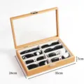 Hölzerner Sonnenbrillen-Aufbewahrungskasten mit 8 Fächern, Glasdeckel und großem Stauraum. - Palisander 8 Slots Koffer (Graues Interieur) / 8er Set