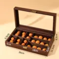Vintage wood grain walnut storage box with clear lid and multiple compartments display. - Wood Grain Leatherette 6+3 Slots Box