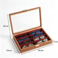 Wooden 8-slot sunglasses storage box with clear glass lid, large capacity glasses display case. - Black Walnut 8 Slots Case (Red Interior) / 8 Pieces