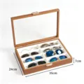 Walnut wood 8-slot sunglasses storage box with clear lid, large capacity glasses organizer case. - Black Walnut 8 Slots Case (Beige Interior) / 8 Pieces