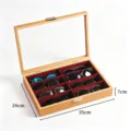 Wooden 8-Grid Sunglasses Storage Box Clear Top Eyewear Display Case Organizer Stand - Rosewood 8 Slots Case (Red Interior) / 8 Pieces