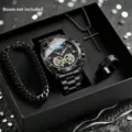Set di orologio al quarzo nero e gioielli da uomo con vista dettagliata del quadrante. - Stile 1 Accessori Neri