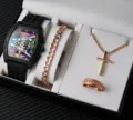 Coffret cadeau montre luxe homme detail, montre tonneau squelette avec des bijoux. - Style Noir (Sans Boîte)