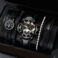 Coffret cadeau montre quartz et bracelets pour homme, design d'affaires classique, bracelet. - Cadran Noir Or 1 Montre avec Quatre Bracelets Ensemble / Ensemble de Bijoux (Sans Boîte) / Noir Or 1