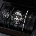 Montre quartz homme et bracelet ensemble luxe mode casual bracelet de montre boite - Noir Argent