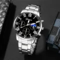 Reloj cuarzo hombre correa metal plateado esfera negra números romanos reloj pulsera - Plateado