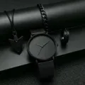 Minimalistiko mavro andriko roloi quartz brachioli kolies dahtylidi set kosmimaton - Μαύρο Με Σετ Κοσμημάτων (Χωρίς Κουτί)