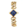 Orologio da donna al quarzo con quadrante a rombo strass e bracciale maglia cubana oro. - Quadrante blu oro