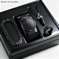 Herren schwarz Quarzuhr Set mit passender Armband Halskette und Ring minimalistischer Stil Geschenk - Uhren-Schmuck-Set (Schwarz)