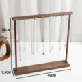 Wooden necklace display stand large jewelry organizer rack with metal hooks 40cm width - Single-sided 18 Hooks / Walnut