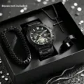 Set orologio da uomo al quarzo business con collana croce bracciale catena e anello. - Stile 3 Accessori Neri