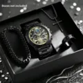 Set di orologio da polso uomo nero con collana croce bracciale e anello. Stile elegante da uomo. - Stile 4 Accessori Neri