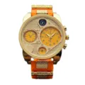 Große Herren Quarz Armbanduhr mit mehreren Zifferblättern und orangefarbenem Silikonarmband. - Orangegold