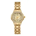 Elegante goldene Damen-Quarzuhr mit funkelnder Strass-Lünette und chicem Metallarmband. - Gold