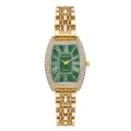 Gros plan détail de montre quartz femme dorée luxueuse avec strass brillants et cadran vert. - Or Vert