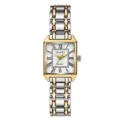 Montre quartz carrée de luxe pour femme, bracelet acier bicolore avec chiffres romains. - Or-Argent Blanc