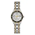 Damen zweifarbige Edelstahl Quarz Armbanduhr mit schwarzer Lünette und weißem Zifferblatt. - Gold-Silber Weiß