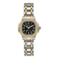 Zweifarbige Metallarmband Quarzuhr mit Strasslünette und schwarzem Zifferblatt im Detail - Zweifarbig Gold Schwarz