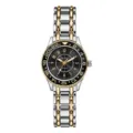 Damen zweifarbige Edelstahl Quarz Armbanduhr mit schwarzer Lünette und Zifferblatt. - Zweifarbig Gold Schwarz