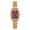Élégante montre quartz tonneau pour femme avec bracelet métal doré et cadran romain rouge. - Or Rouge