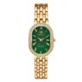 Elegant women's quartz watch with oval green dial, roman numerals and diamond bezel. - Gold Green