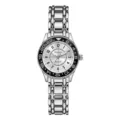 Damen Edelstahl Quarz Uhr stilvolle Mode Freizeit analoge Armbanduhr mit schwarzer Lünette - Silber Weiß