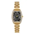 Montre à quartz dorée élégante pour femme avec lunette en strass et cadran chiffres romains. - Or Noir