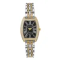 Montre quartz femme élégante avec boîtier tonneau, lunette en diamant et chiffres romains. - Bicolore Noir