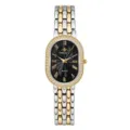 Elegant two-tone stainless steel quartz watch featuring an oval dial with sparkling diamonds. - Two-tone Gold Black