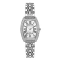 Montre quartz femme tonneau élégante avec lunette en strass et bracelet en acier. - Blanc Argenté
