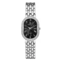 Elegant women's quartz watch with silver link bracelet, diamond bezel and classic Roman numerals. - Silver Black