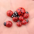 Houten lieveheersbeestje miniatuur figuren voor vetplanten tuinpotten bonsai decoratie - Middel (10x13mm) / Rood (Hout)