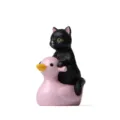 Süße schwarze Katze auf rosafarbener Ente Miniatur Figur Variante, schöne Kunstharz Deko. - Einzelpreis / Schwarze Katze sitzt auf rosa Ente