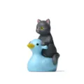 Niedliche graue Katze auf blauer Ente Figur, Miniatur Landschaftsbau Desktop Ornament Dekoration. - Einzelpreis / Graue Katze sitzt auf blauer Ente