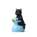 Niedliche schwarze Katze auf blauer Ente Figur, Miniatur Kunstharz Deko für Garten und Tisch. - Einzelpreis / Schwarze Katze sitzt auf blauer Ente