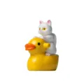 Süße weiße Katze auf gelber Ente Miniatur Figur Desktop Ornament Garten Dekoration - Einzelpreis / Weiße Katze reitet gelbe Ente (offener Mund)